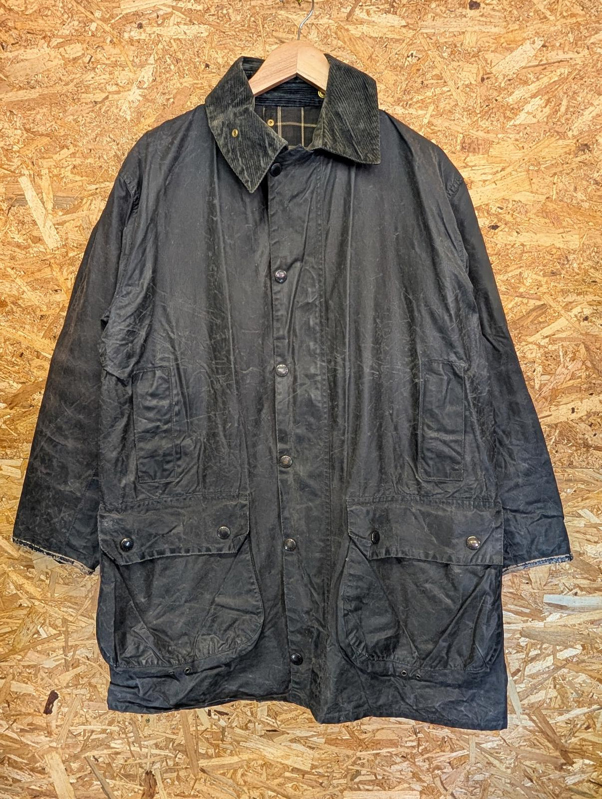 Vintage Barbour Border Wax Jacket C40 Medium Men A205 Navy Blue 80s England Made