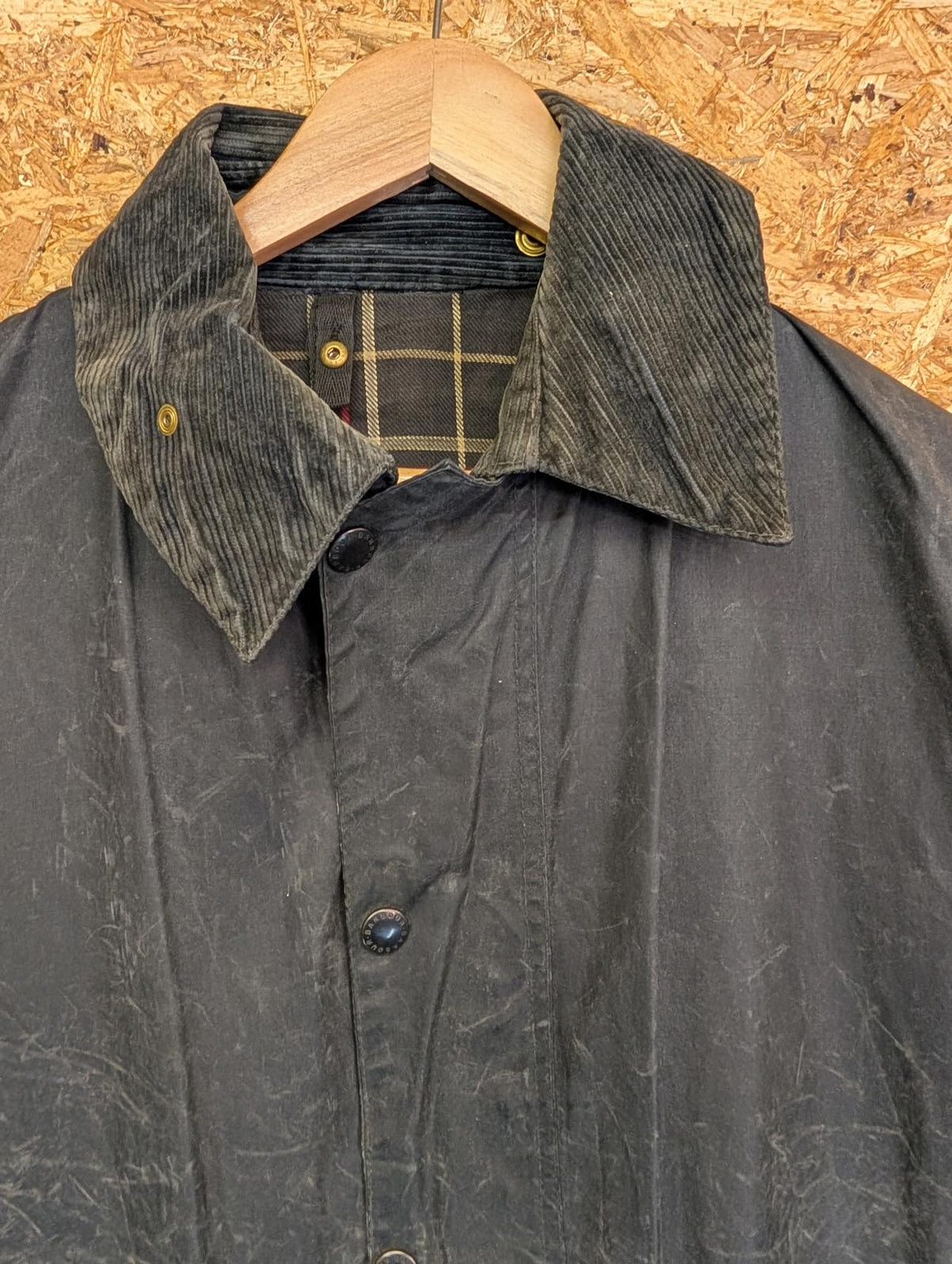 Vintage Barbour Border Wax Jacket C40 Medium Men A205 Navy Blue 80s England Made