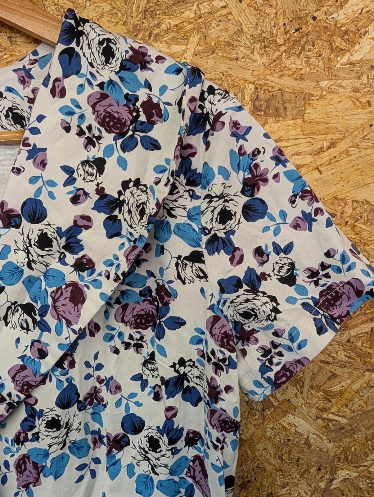 Lindy Bop Dress Size 18 Women White Blue Flowers Long Short Sleeve Open Front