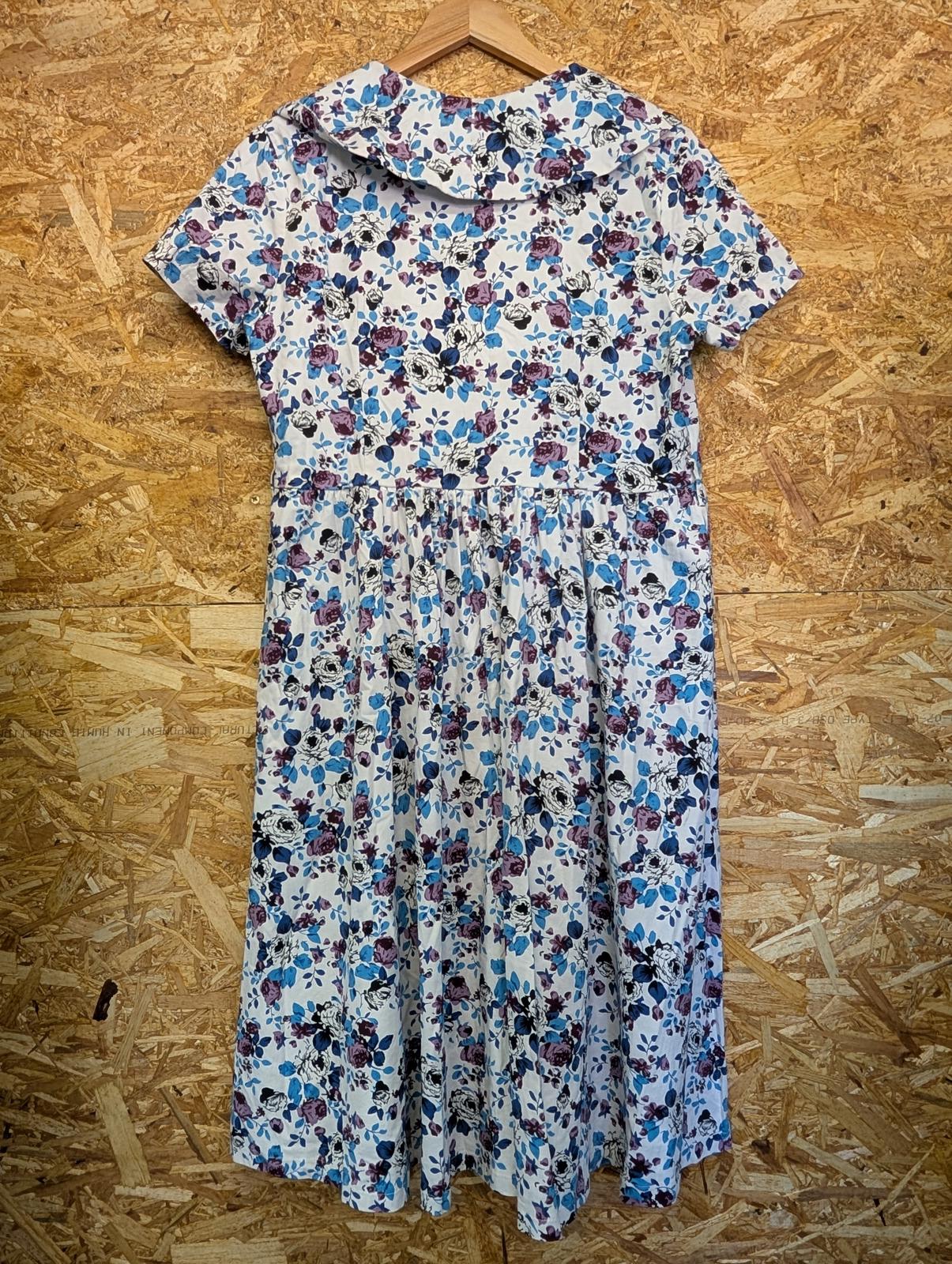 Lindy Bop Dress Size 18 Women White Blue Flowers Long Short Sleeve Open Front
