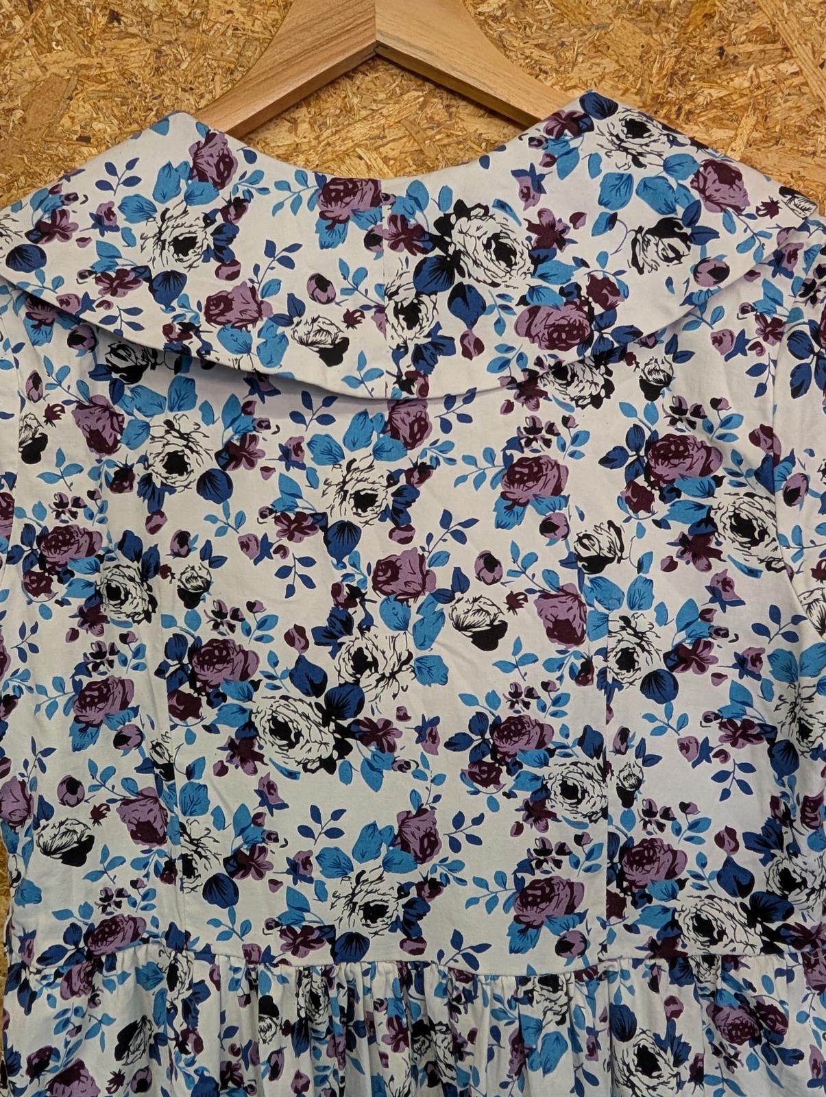 Lindy Bop Dress Size 18 Women White Blue Flowers Long Short Sleeve Open Front