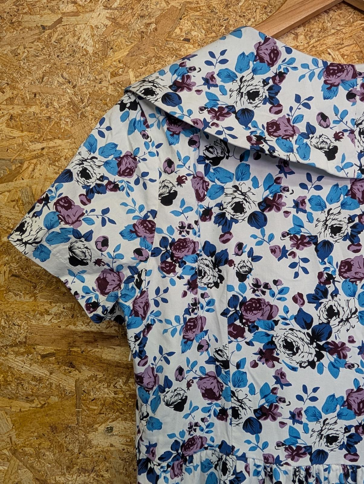 Lindy Bop Dress Size 18 Women White Blue Flowers Long Short Sleeve Open Front