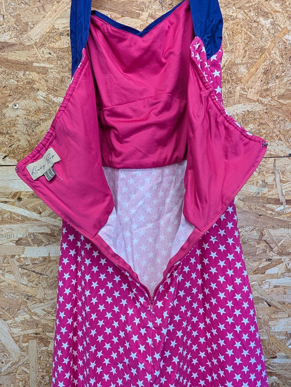 Lindy Bop Halterneck Dress Size 16 Women Pink Stars 50s Style Short Mid Length