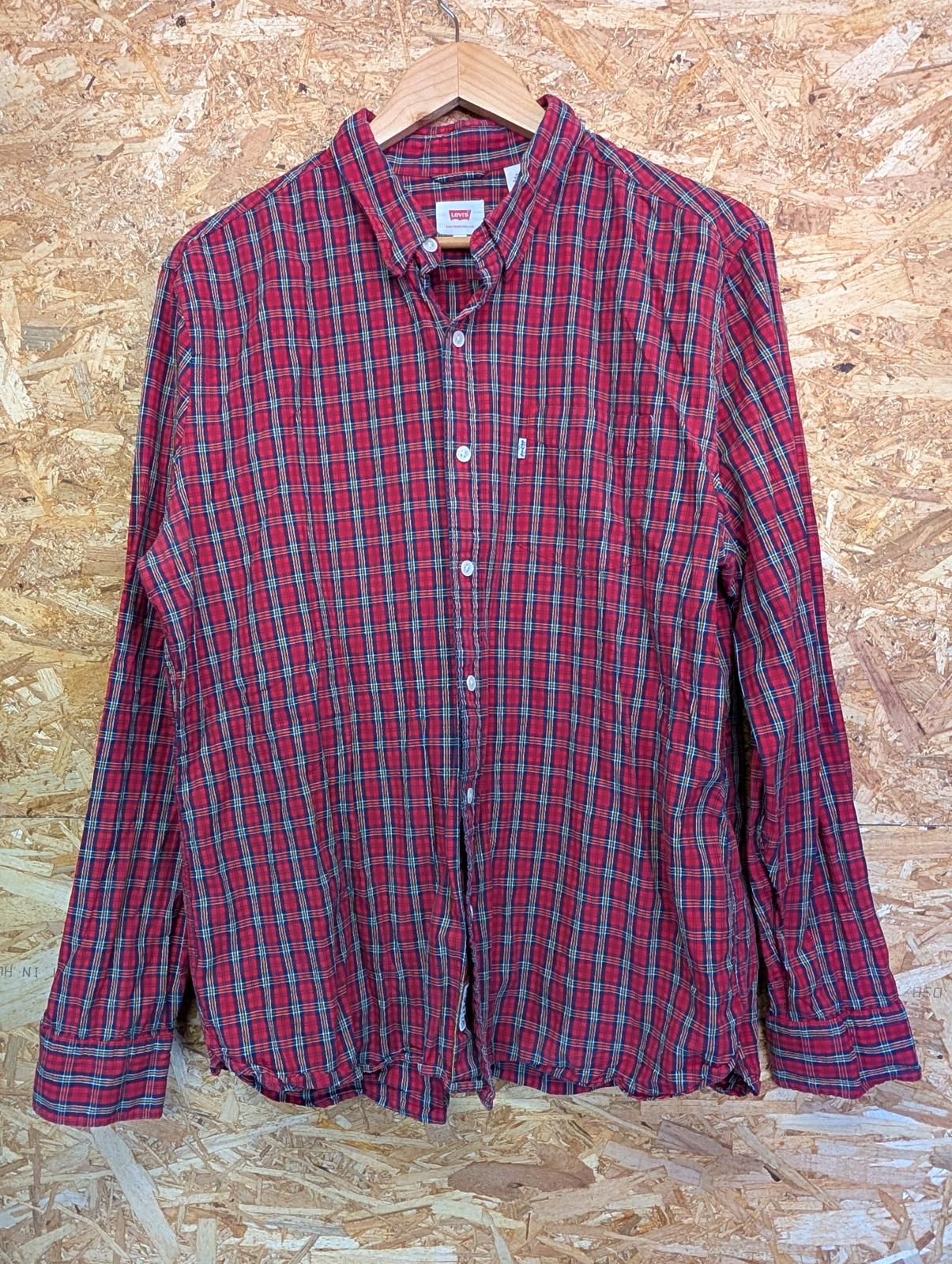Vintage Levis Supima Cotton Shirt XL Men L/S Red Blue Check Button Collar Pocket