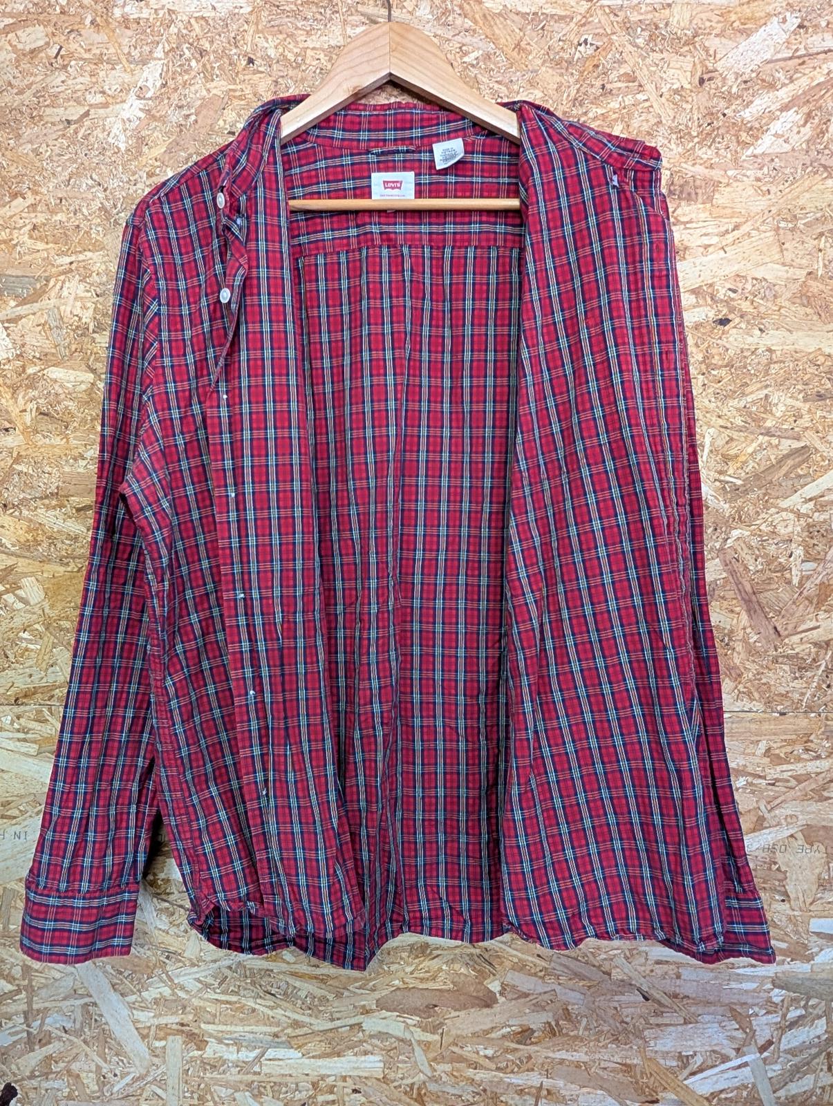 Vintage Levis Supima Cotton Shirt XL Men L/S Red Blue Check Button Collar Pocket