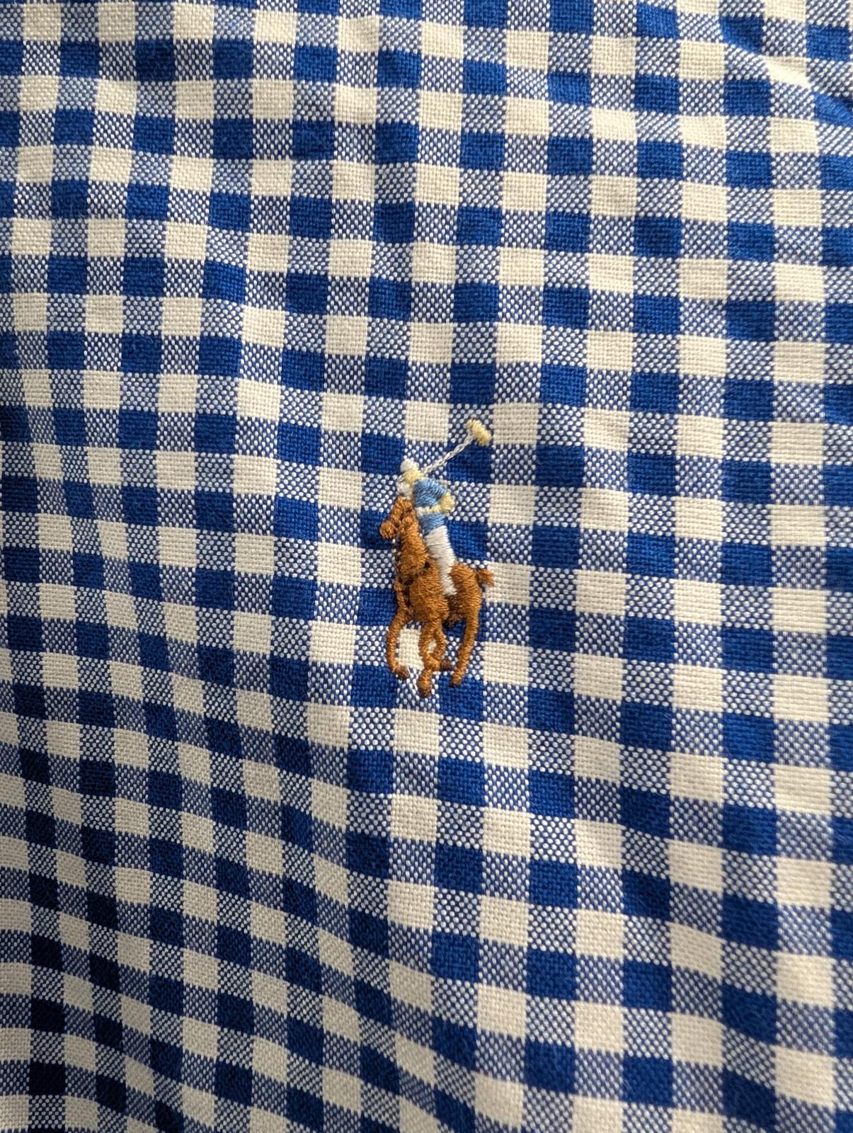 Ralph Lauren Shirt XS Men Blue White Gingham Check L/S Button Collar Polo Slim