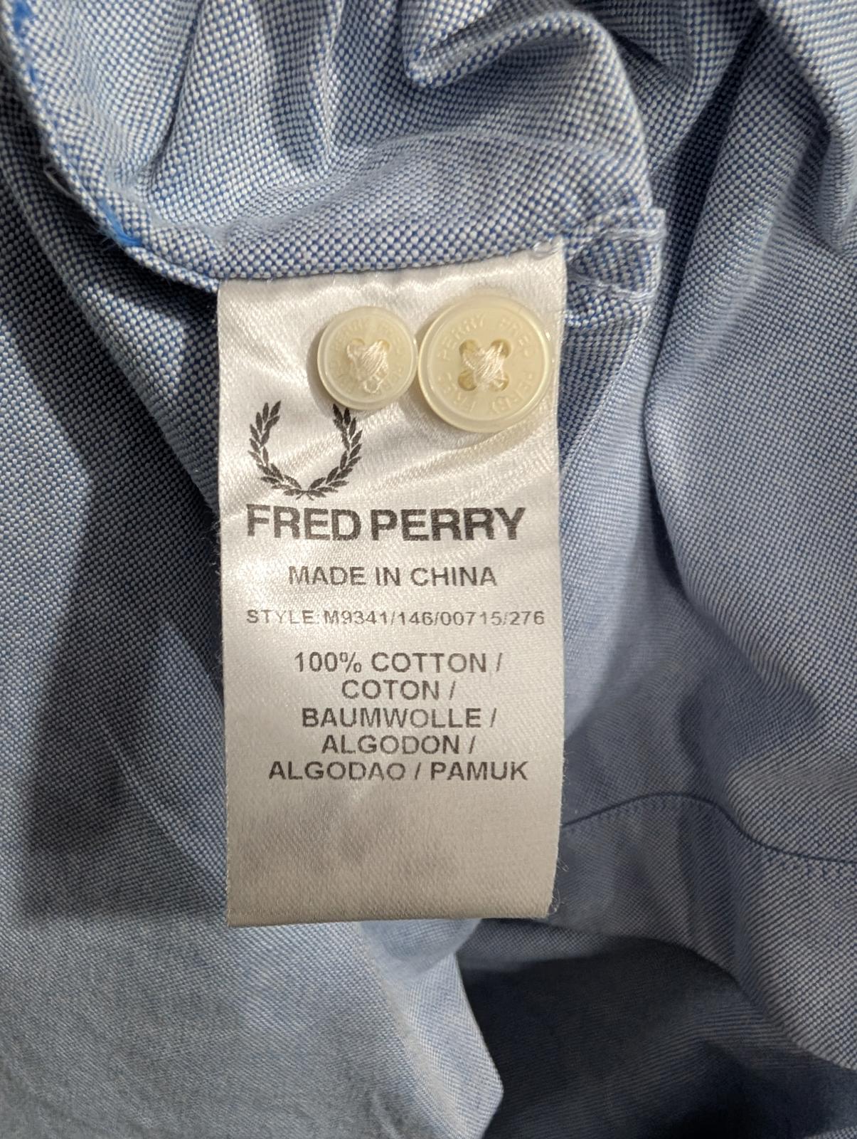 Fred Perry Shirt Small Men Light Blue Long Sleeve Casual Button Down Collar