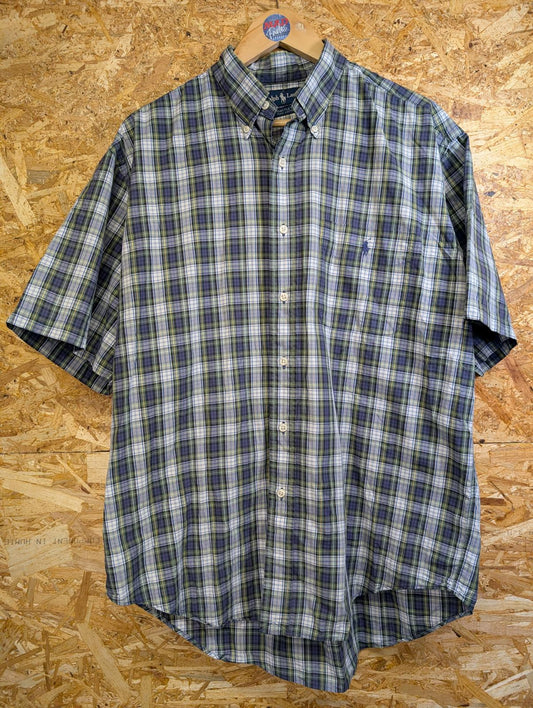 Ralph Lauren Bartlett Shirt Large Purple Green Check Shirt Sleeve Cotton Vintage
