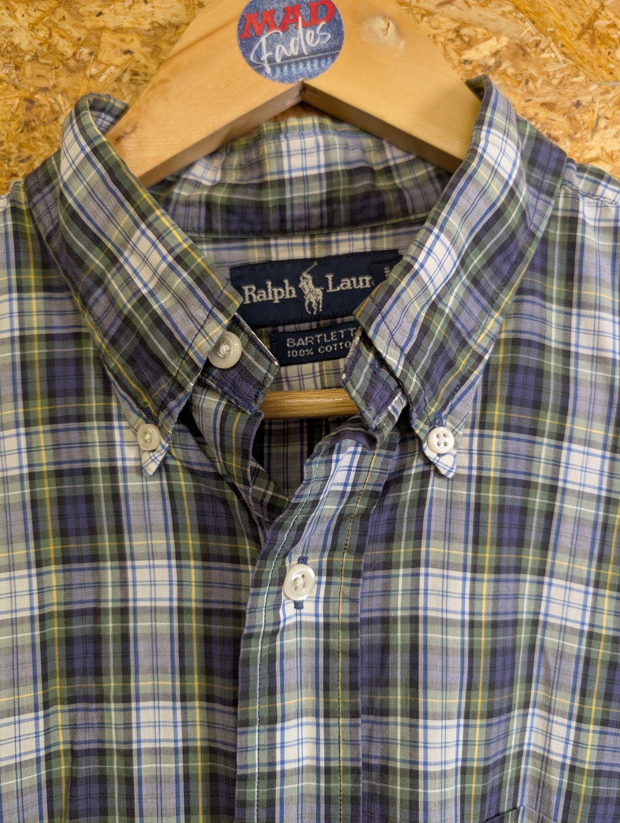 Ralph Lauren Bartlett Shirt Large Purple Green Check Shirt Sleeve Cotton Vintage