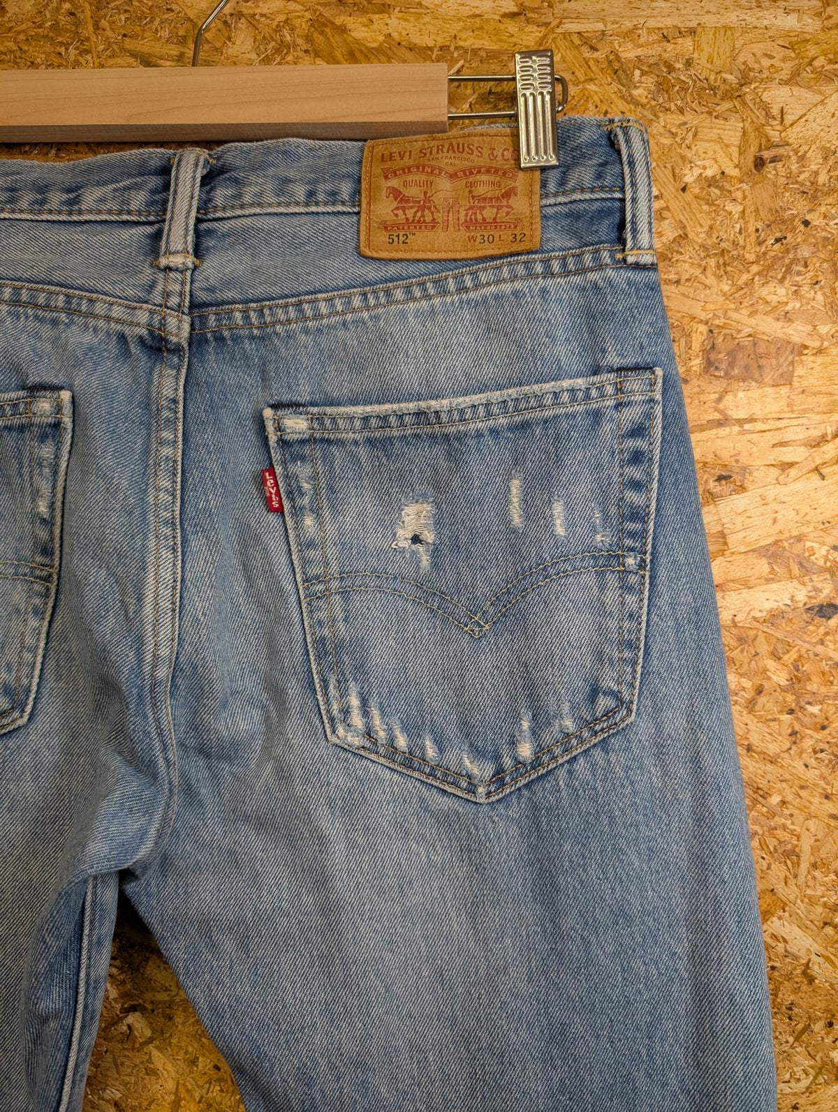 Levis 512 Slim Jeans W32 L32 Men Light Blue Distressed Stretch Red Tab Zip Fly