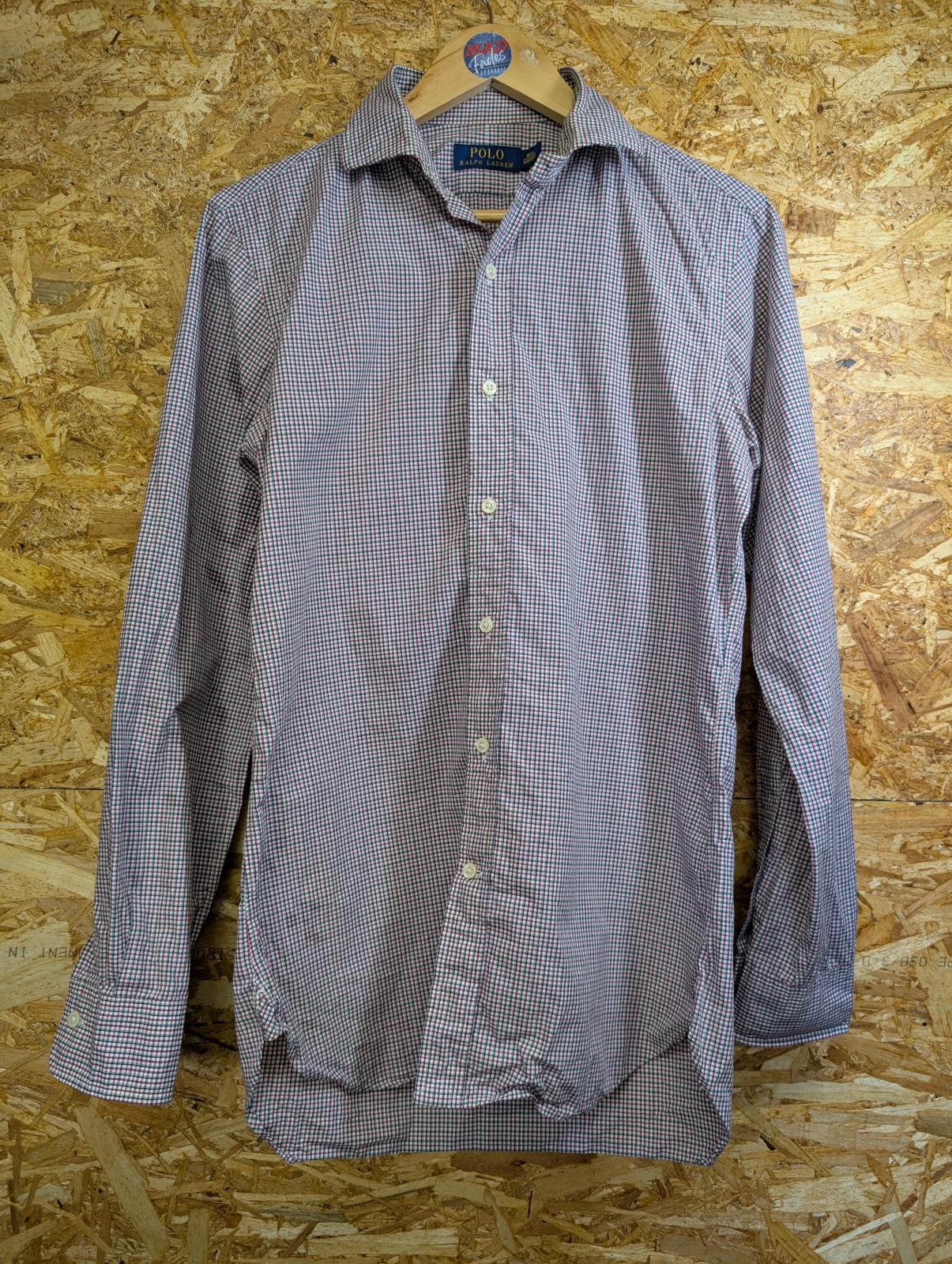 Ralph Lauren Shirt Small Men 14.5" Collar Purple White Check L/S Button Polo