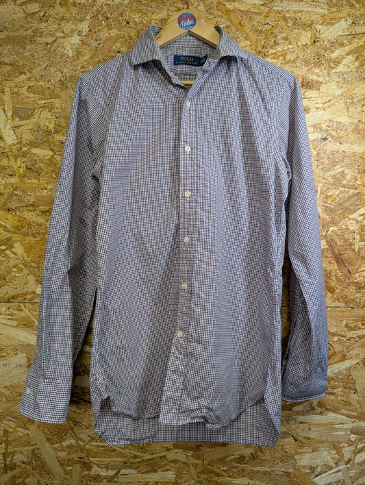 Ralph Lauren Shirt Small Men 14.5" Collar Purple White Check L/S Button Polo