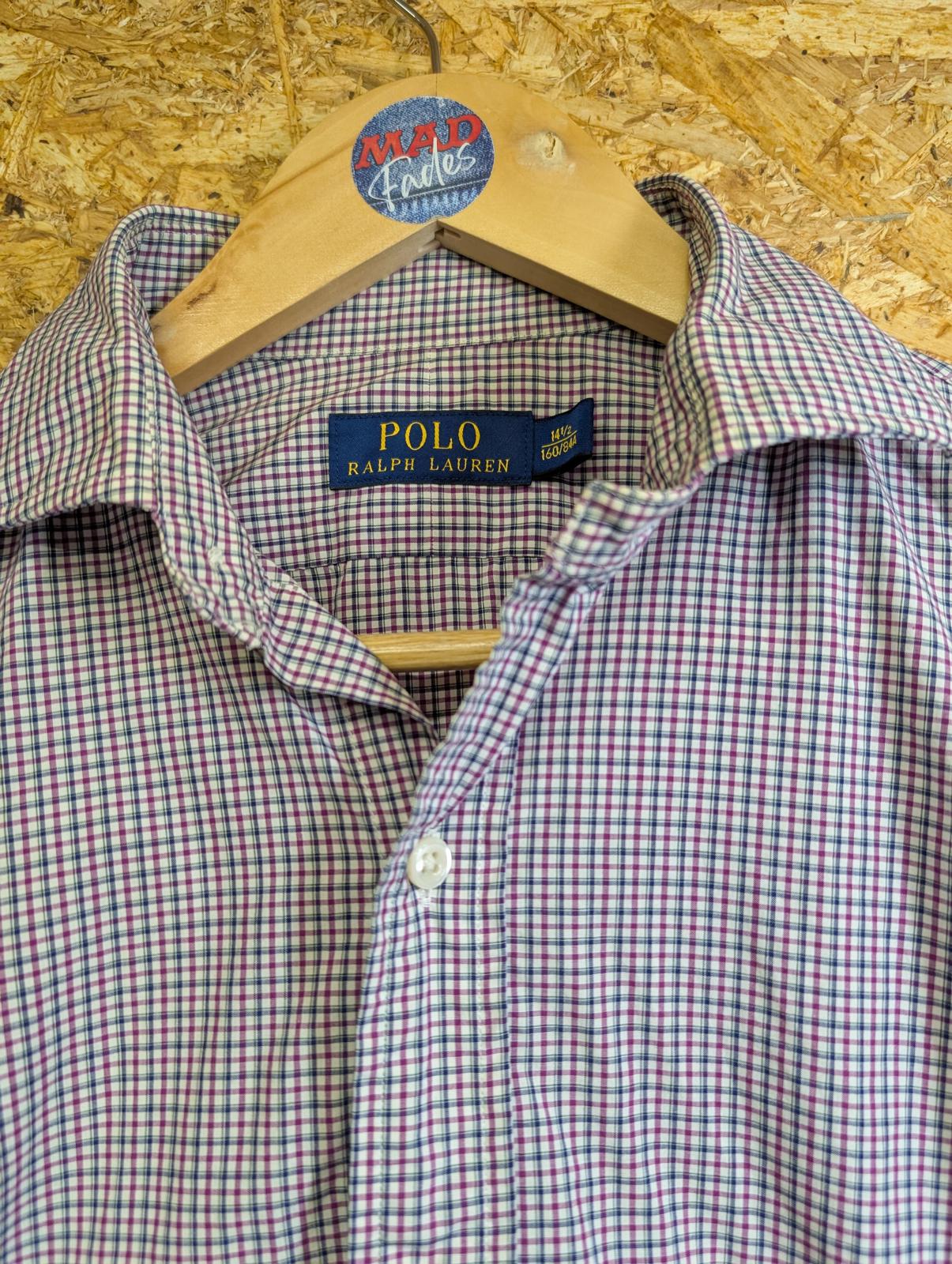 Ralph Lauren Shirt Small Men 14.5" Collar Purple White Check L/S Button Polo