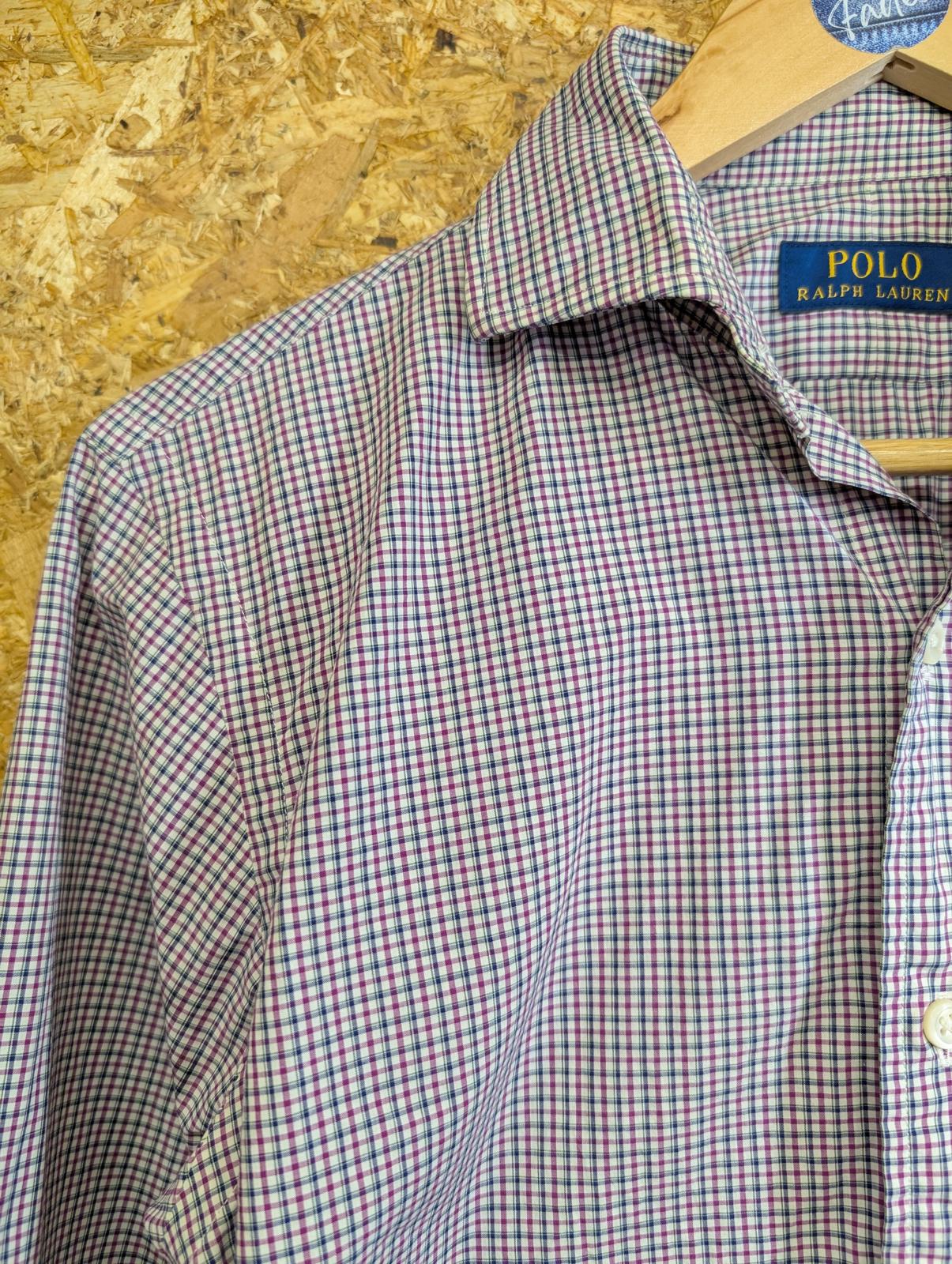 Ralph Lauren Shirt Small Men 14.5" Collar Purple White Check L/S Button Polo