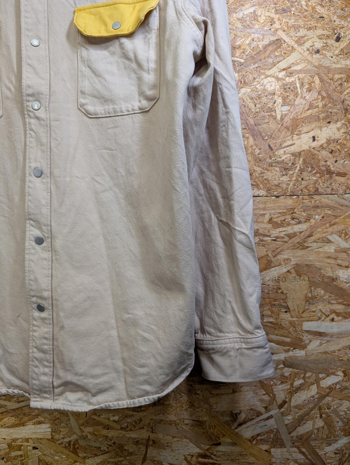 Calvin Klein Denim Over-Shirt XL Men Cream Yellow Jacket Pockets Snap Buttons