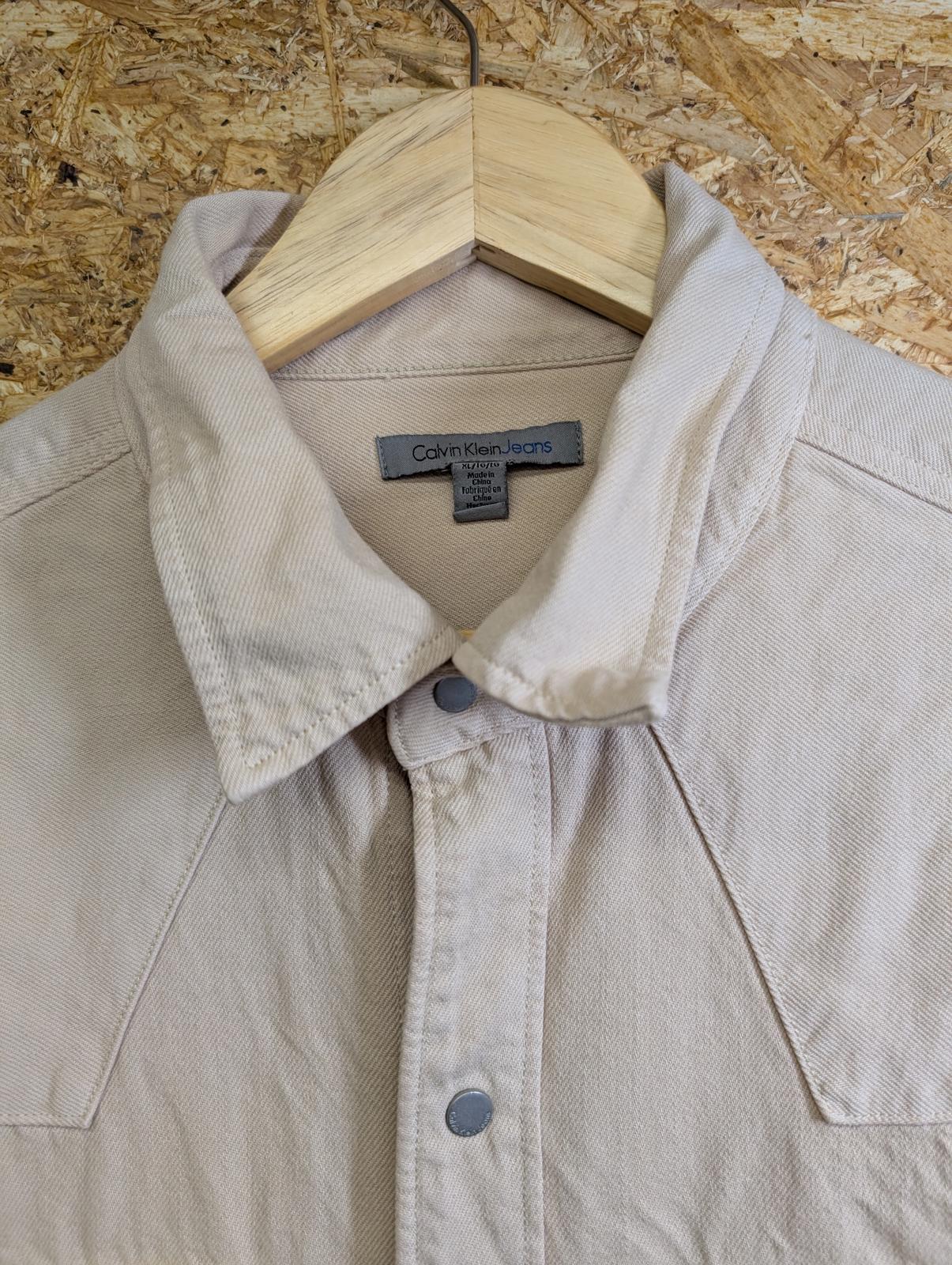 Calvin Klein Denim Over-Shirt XL Men Cream Yellow Jacket Pockets Snap Buttons