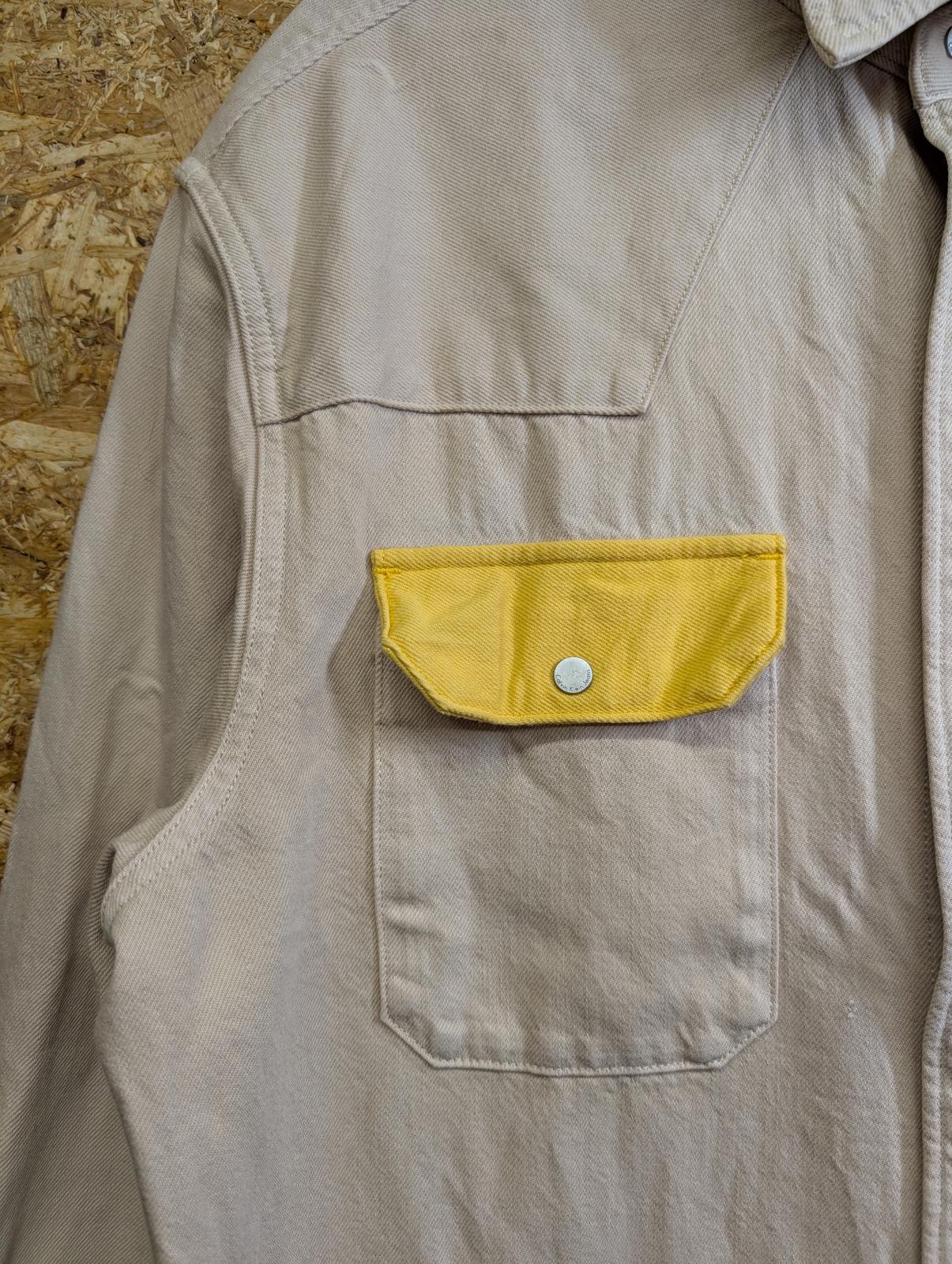 Calvin Klein Denim Over-Shirt XL Men Cream Yellow Jacket Pockets Snap Buttons