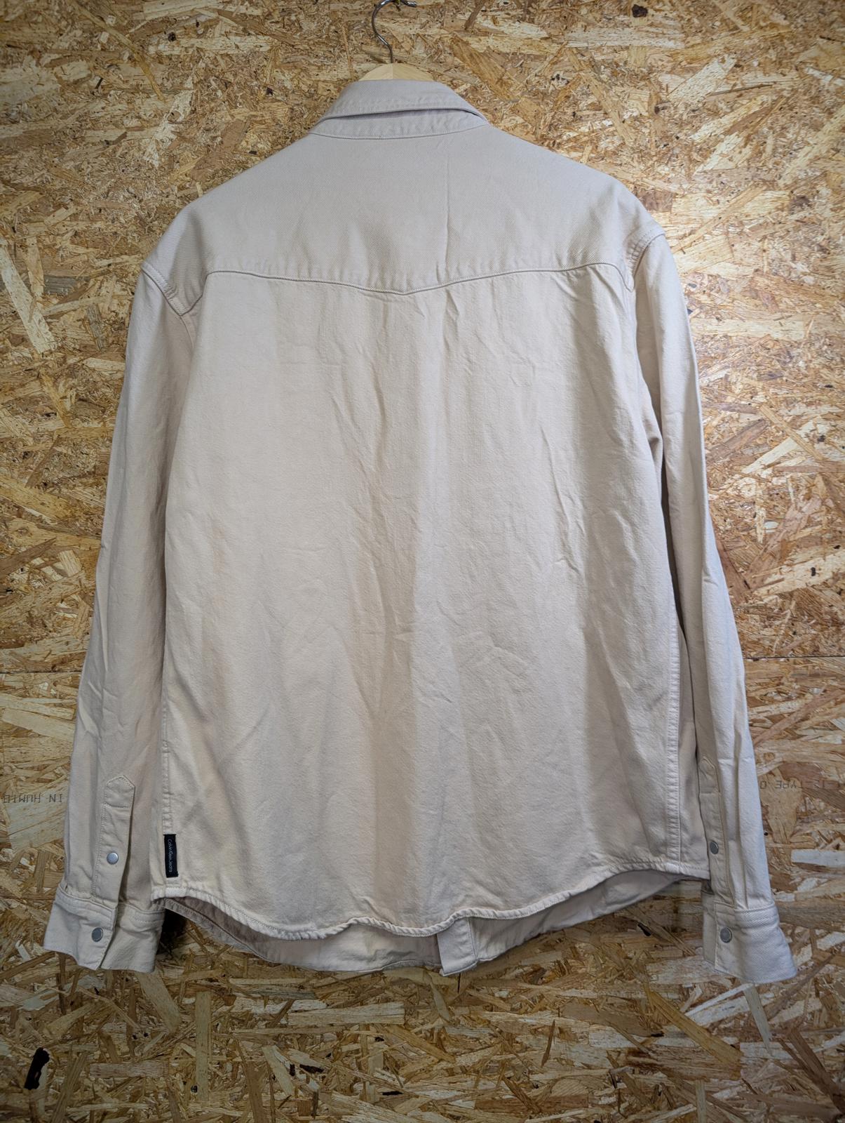 Calvin Klein Denim Over-Shirt XL Men Cream Yellow Jacket Pockets Snap Buttons