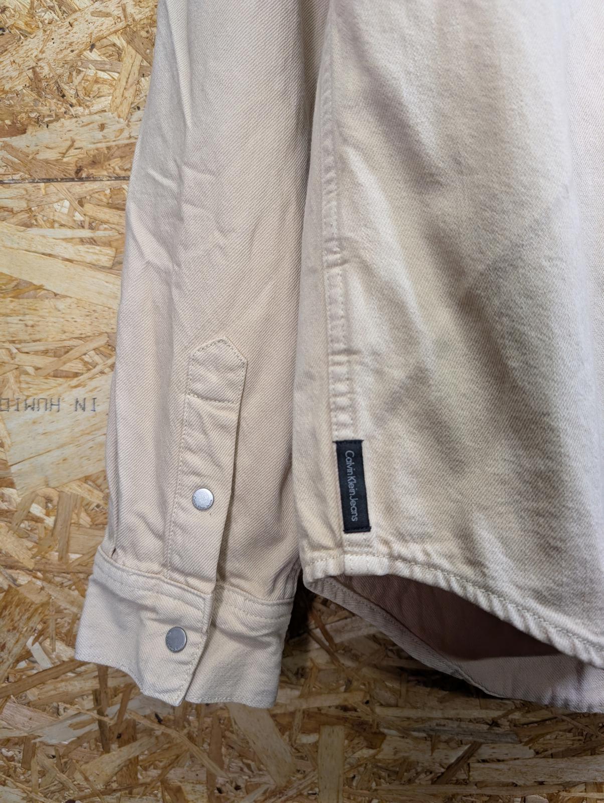 Calvin Klein Denim Over-Shirt XL Men Cream Yellow Jacket Pockets Snap Buttons