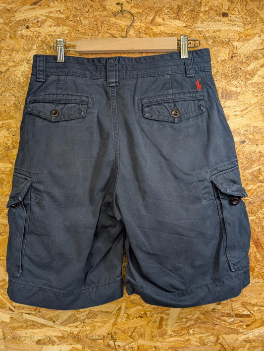 Ralph Lauren Cargo Shorts W32 Men Navy Blue Utility Pockets Canvas Polo Zip Fly