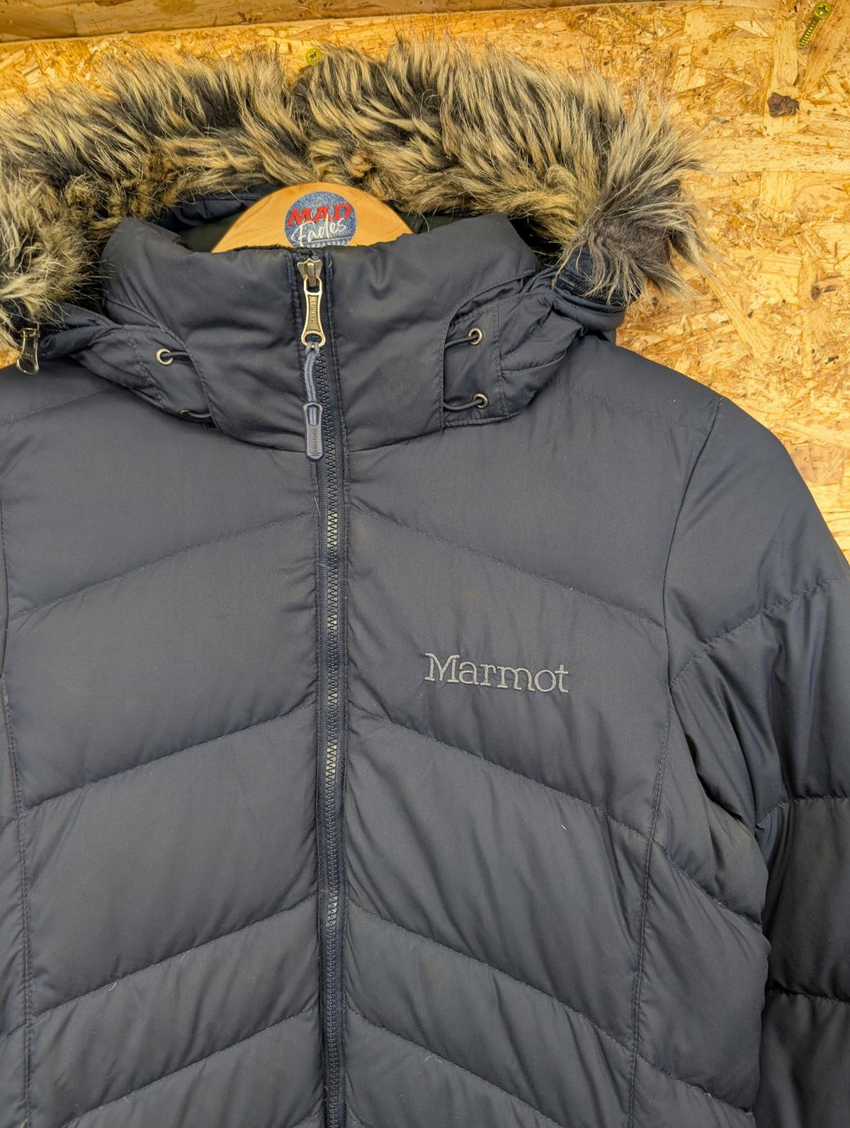 Marmot Long Fleece Lined Puffer Coat XS Women Navy Blue Feather 700 Fill Down