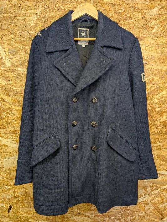 G-Star Raw Navy Blue Peacoat Jacket Large Double Heavy Duty Breasted Button