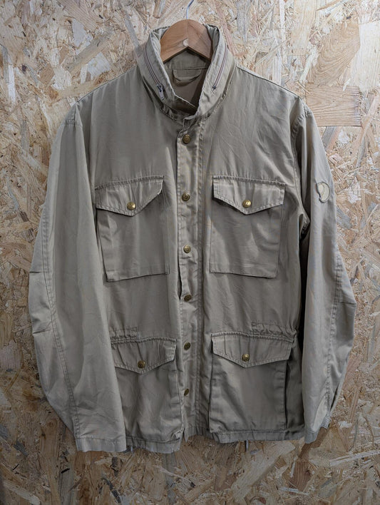 Vintage Fjallraven Canvas Utility Jacket Large Men Beige Tan 80s Toggle Hooded