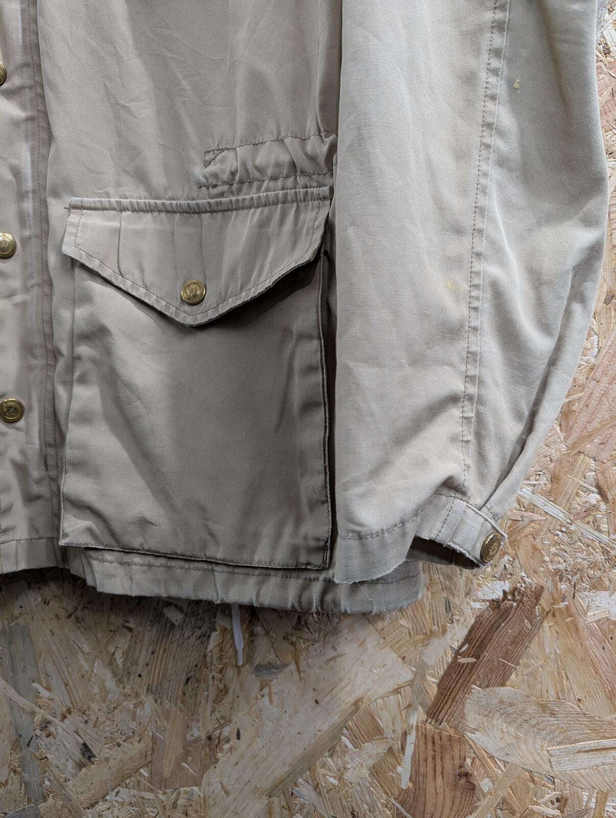 Vintage Fjallraven Canvas Utility Jacket Large Men Beige Tan 80s Toggle Hooded