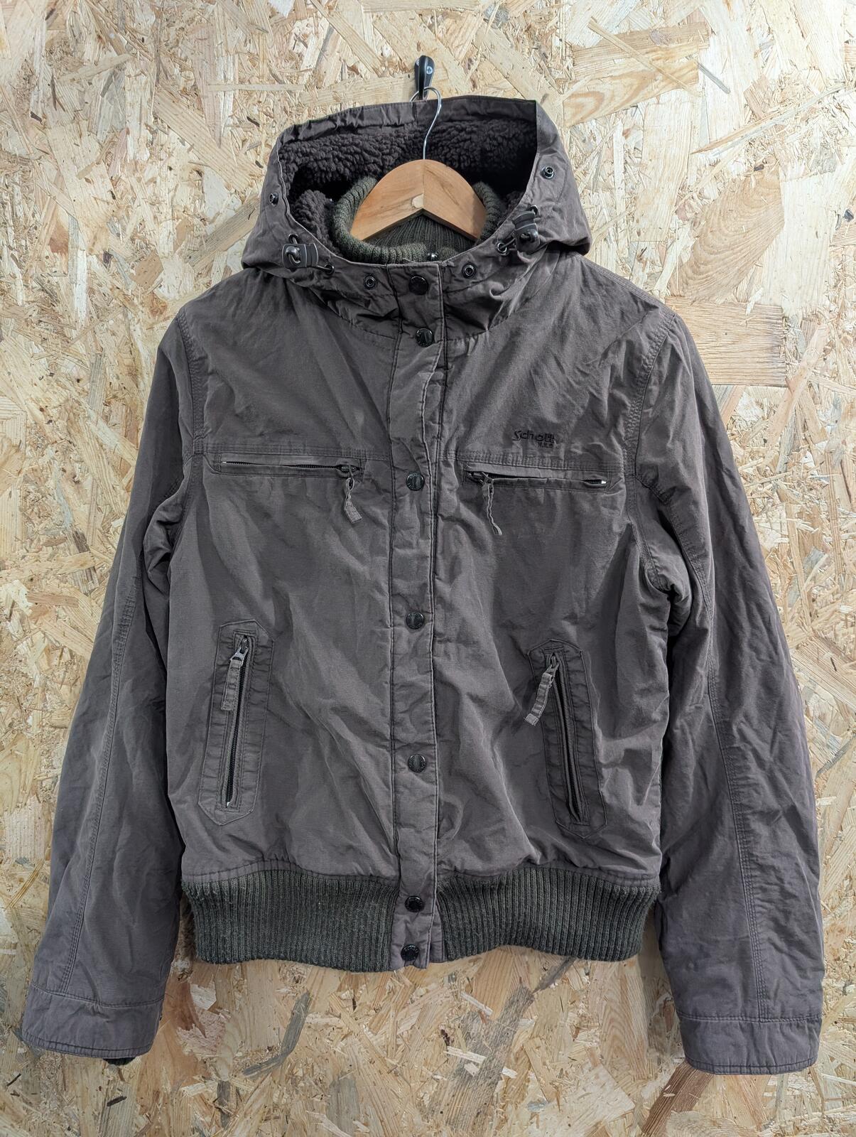 Schott NYC Parka Jacket XL Women Fleece Lined Brown Utility Zip Pockets USA