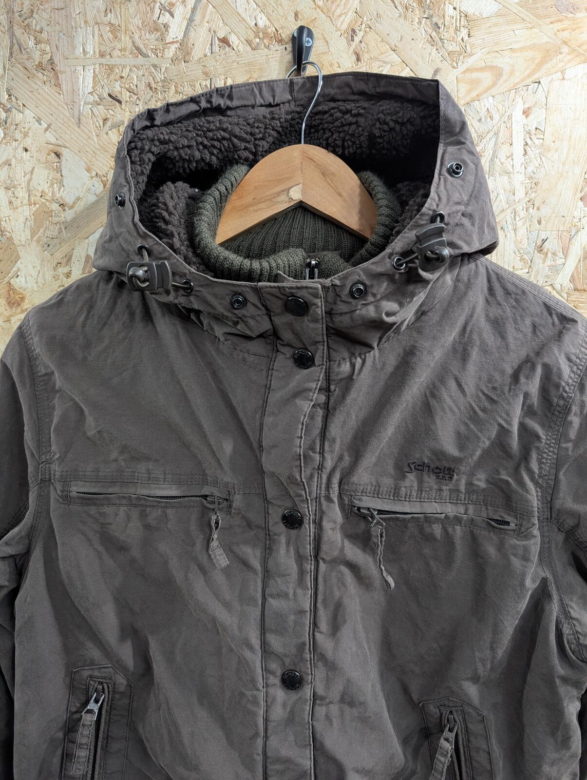Schott NYC Parka Jacket XL Women Fleece Lined Brown Utility Zip Pockets USA