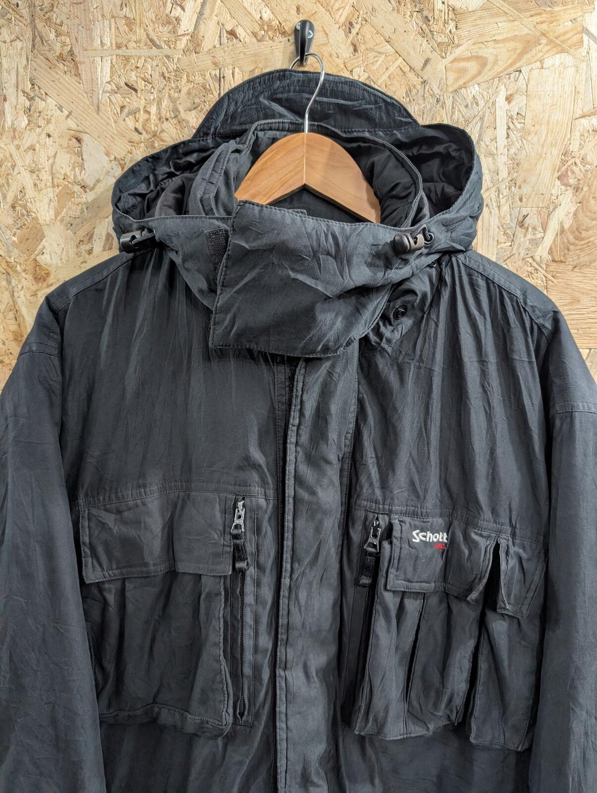 Schott NYC Parka Jacket Large Black Utility Zip Pockets USA 90s Insulated Hood