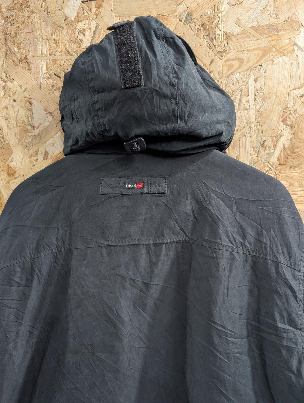 Schott NYC Parka Jacket Large Black Utility Zip Pockets USA 90s Insulated Hood