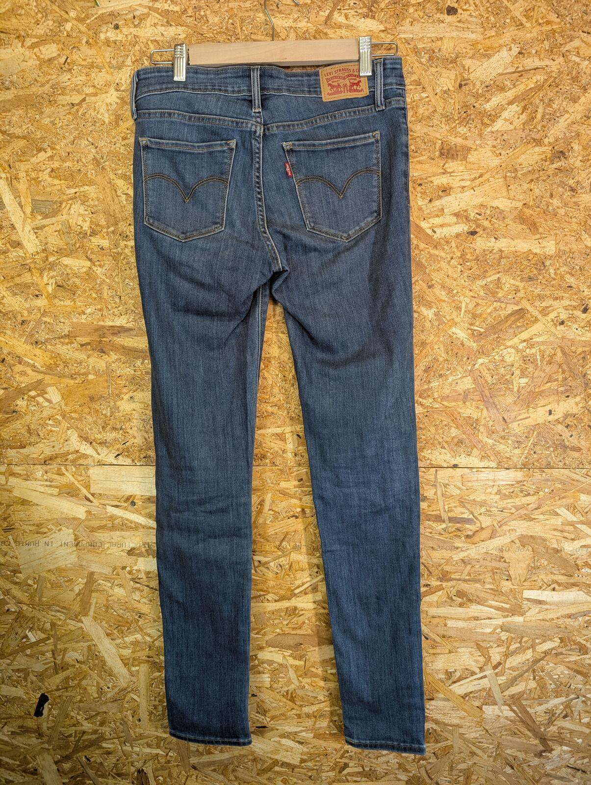 Levis 711 Skinny Jeans Size 10 W28 L31 Women Blue Stretch Red Tab Patches Zip