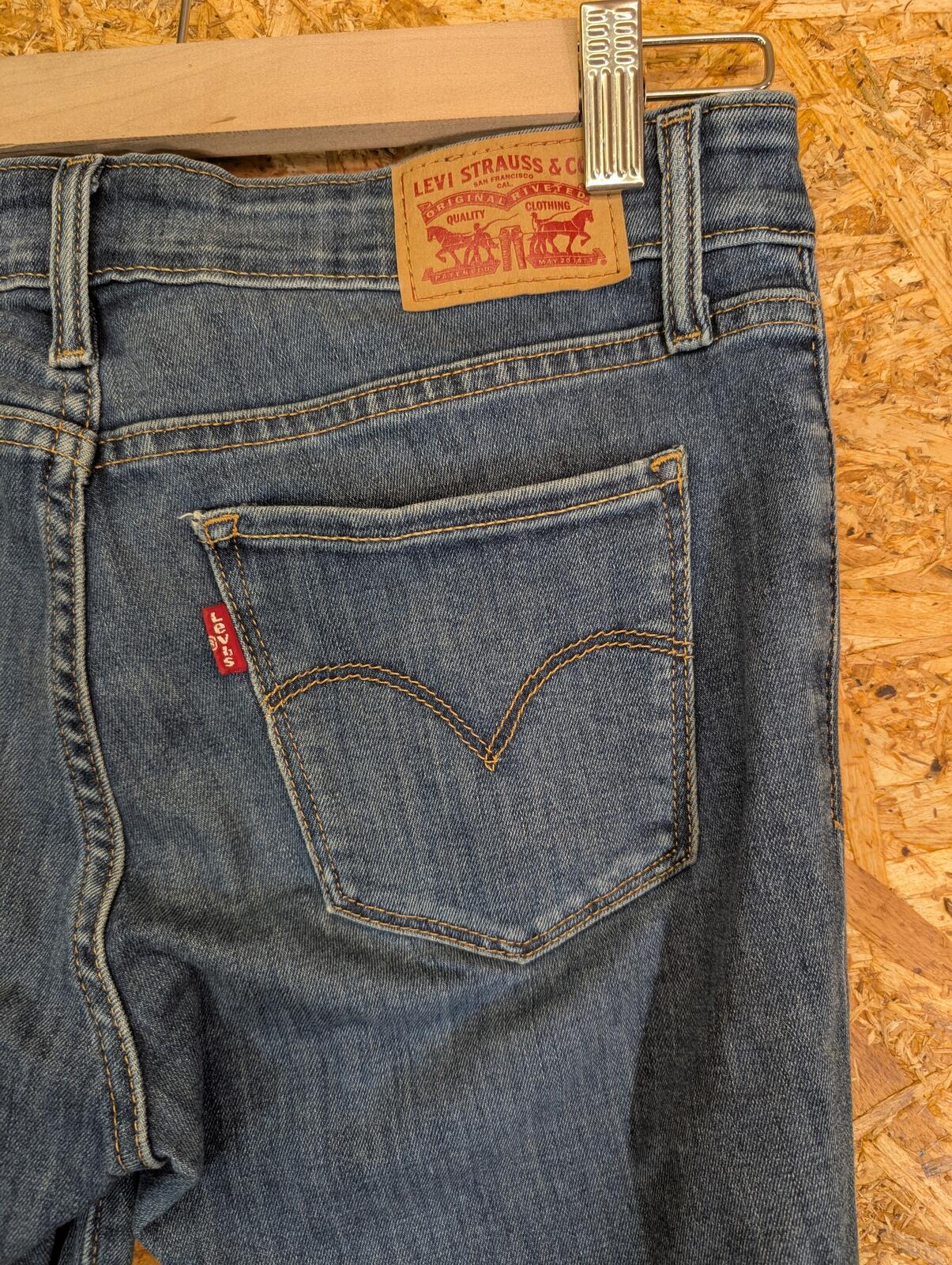 Levis 711 Skinny Jeans Size 10 W28 L31 Women Blue Stretch Red Tab Patches Zip