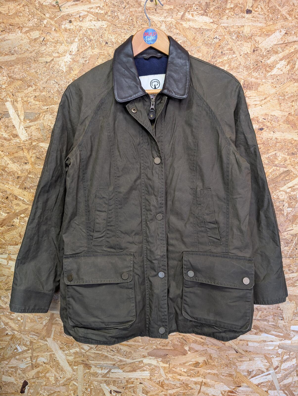 Hidepark Wax Jacket UK Size Medium Women Khaki Fleece Lined Leather Millerain