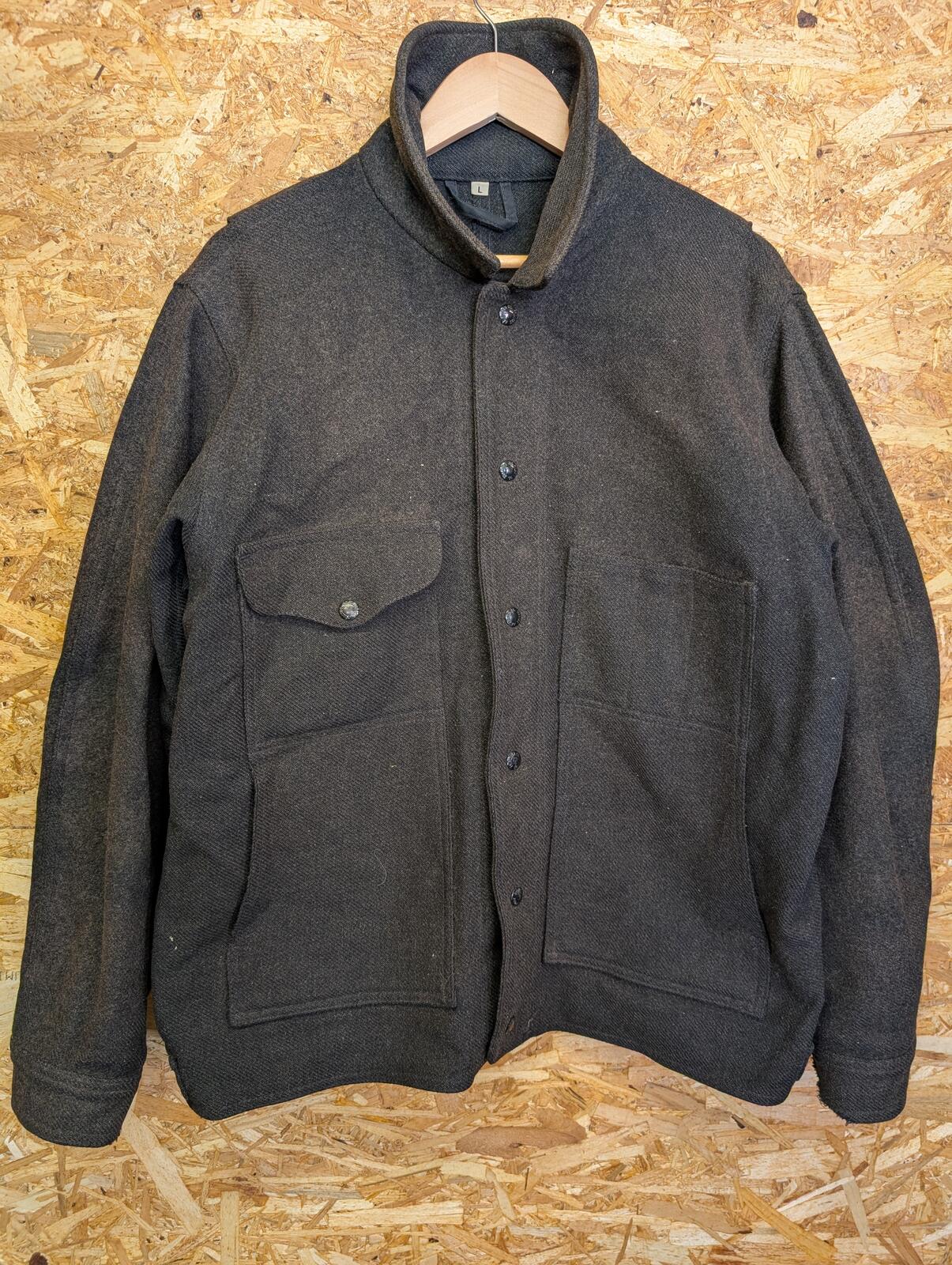 Wool Ike Jacket Large Men Mackinaw Wool Cruiser Charcoal Grey Black Made USA