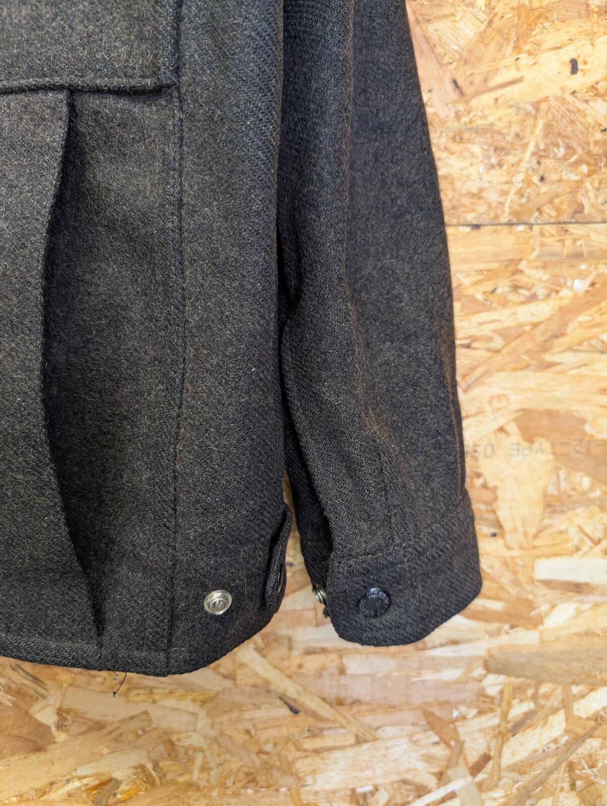 Wool Ike Jacket Large Men Mackinaw Wool Cruiser Charcoal Grey Black Made USA