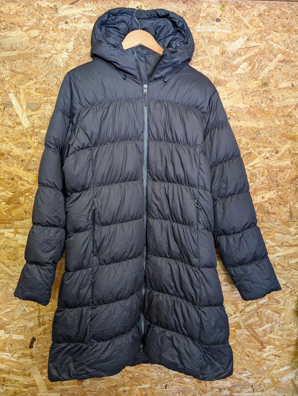 Patagonia Downtown Parka Puffer Coat Women Large Hooded Black Duck Down Feather