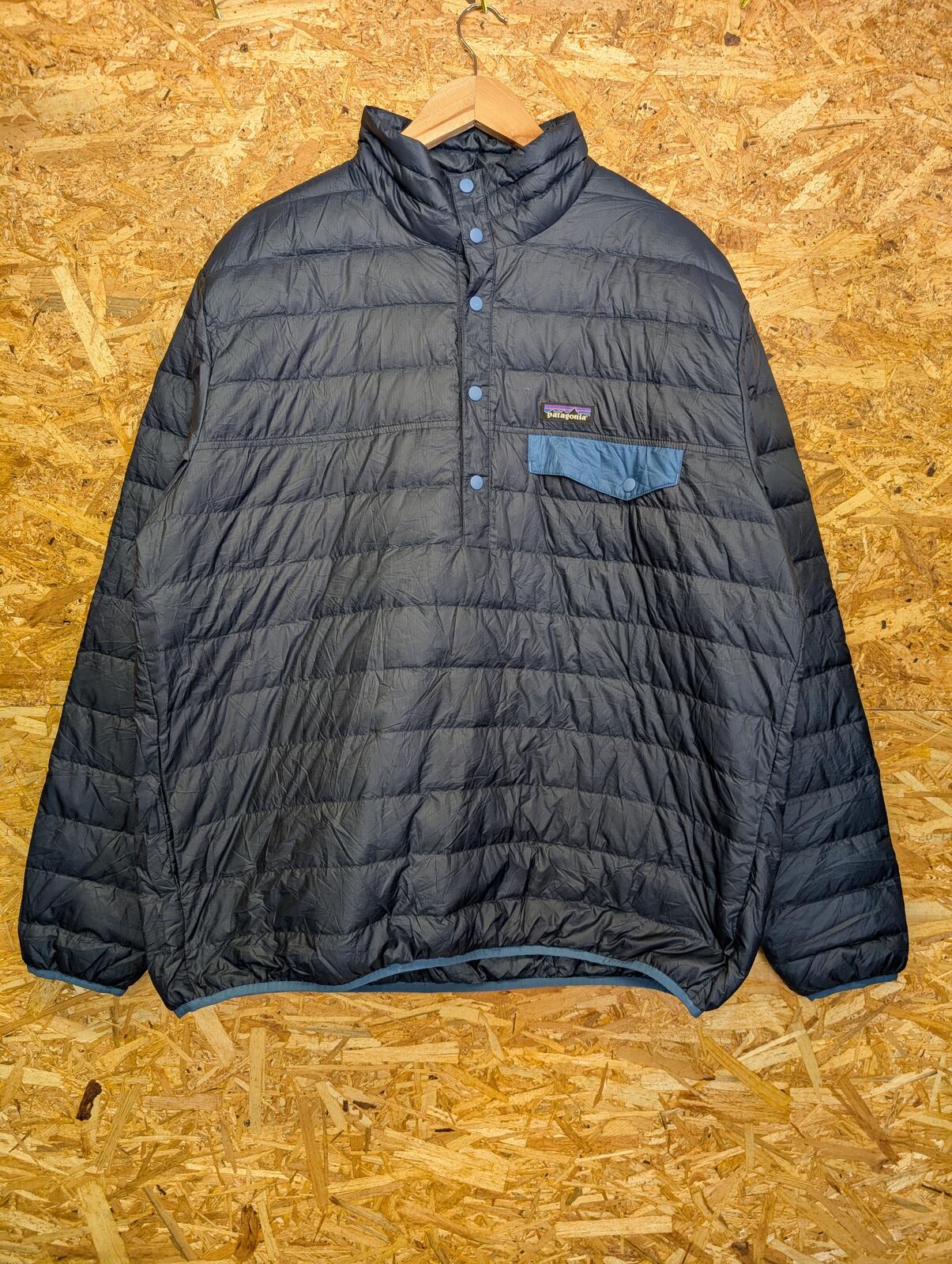 Patagonia Down Snap-T Pullover Large Men Navy Blue Quilted Primaloft Layer Nano