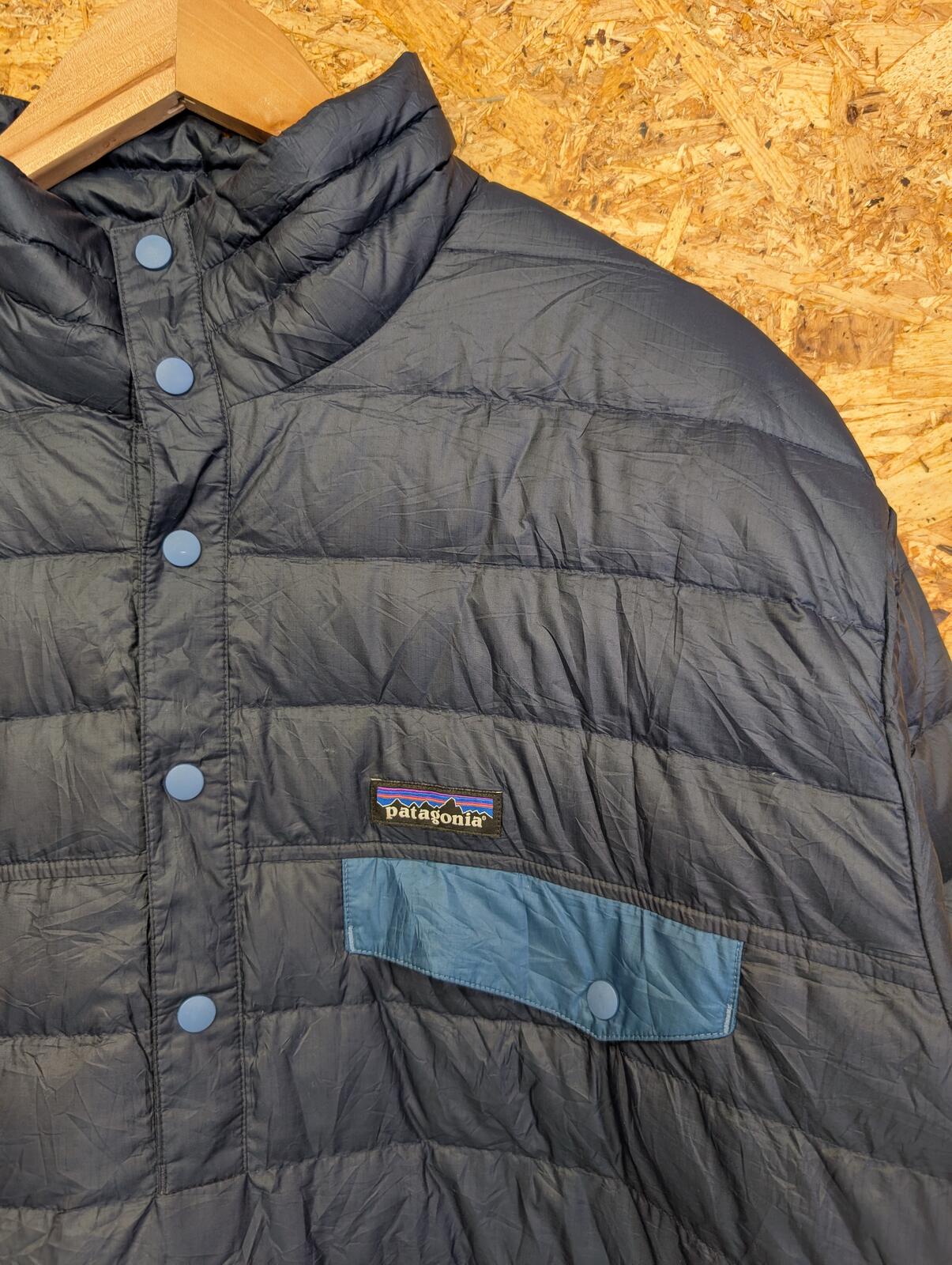 Patagonia Down Snap-T Pullover Large Men Navy Blue Quilted Primaloft Layer Nano