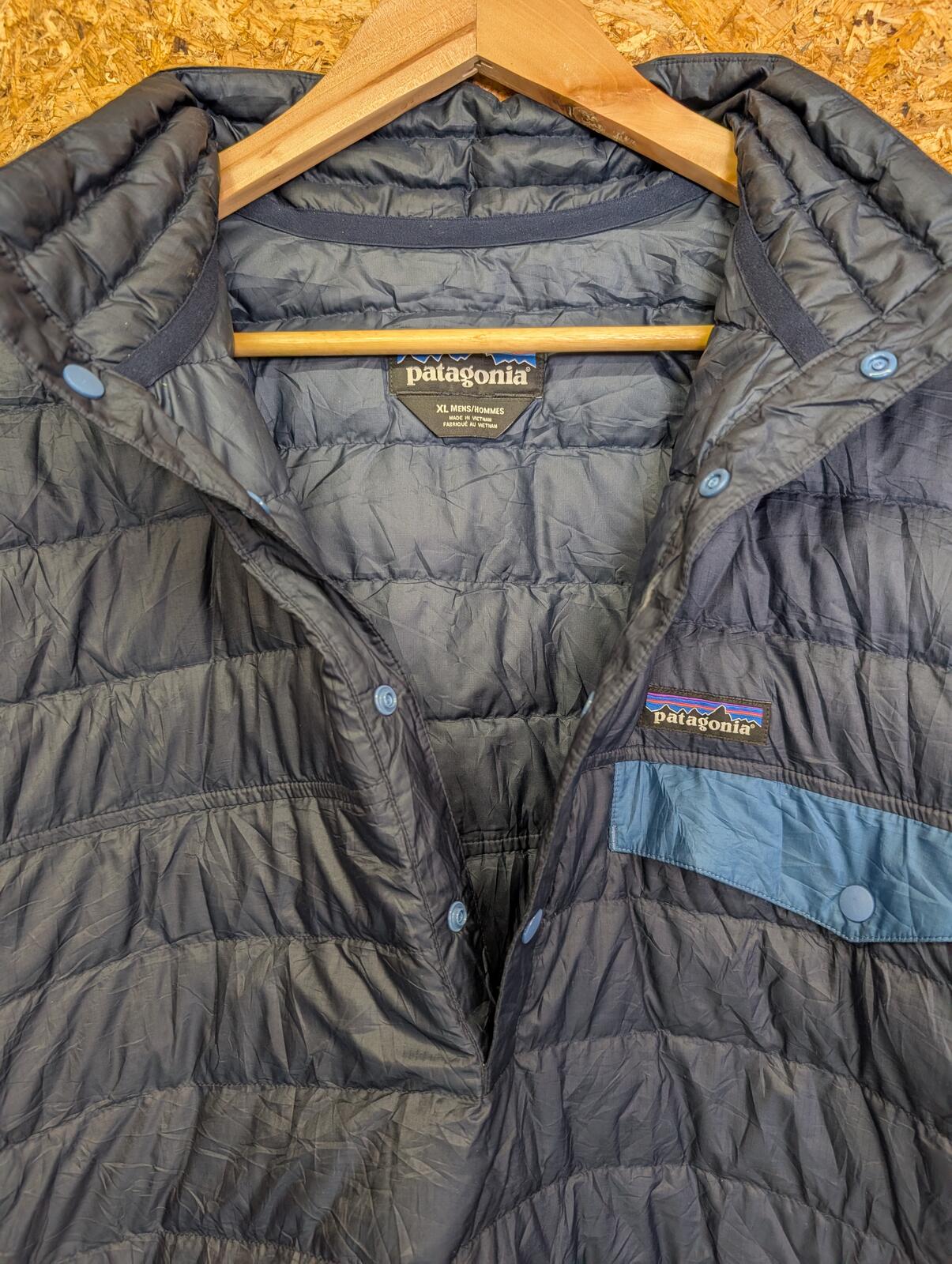 Patagonia Down Snap-T Pullover Large Men Navy Blue Quilted Primaloft Layer Nano