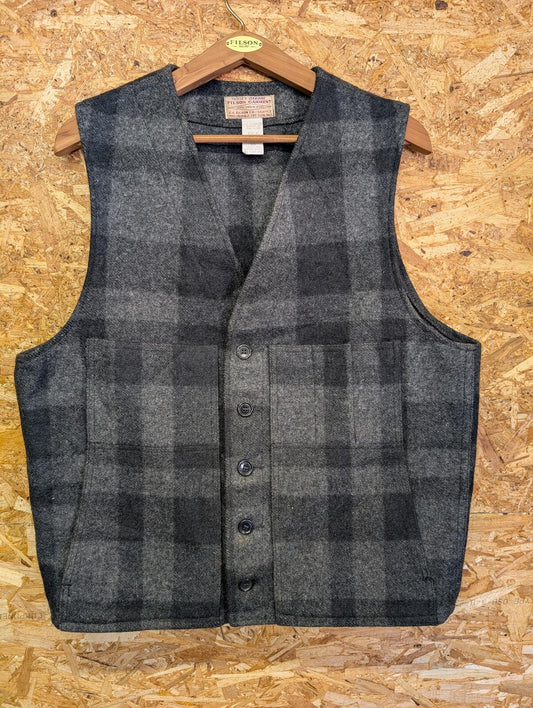 Filson Mackinaw Vest XL 44 Men Grey Black Check Wool Waistcoat Gilet Body Warmer