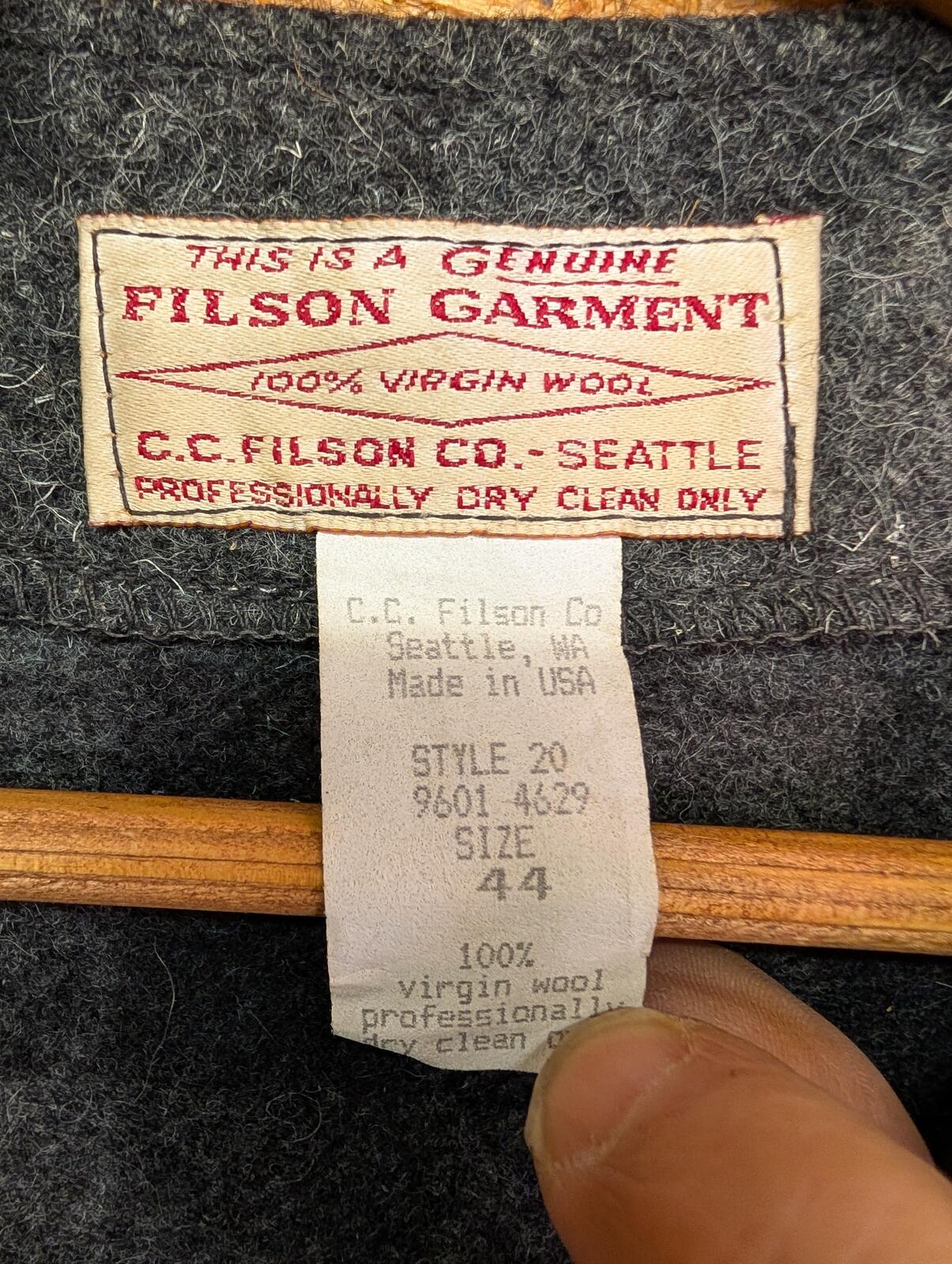 Filson Mackinaw Vest XL 44 Men Grey Black Check Wool Waistcoat Gilet Body Warmer
