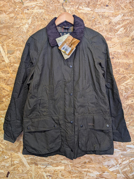 Barbour Classic Beadnell Waxed Jacket Womens Size 14 Olive Cord England Made