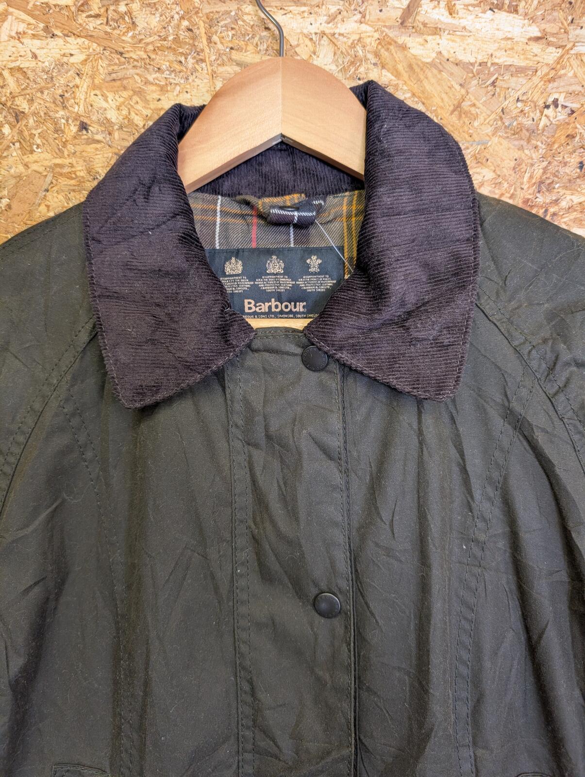 Barbour Classic Beadnell Waxed Jacket Womens Size 14 Olive Cord England Made