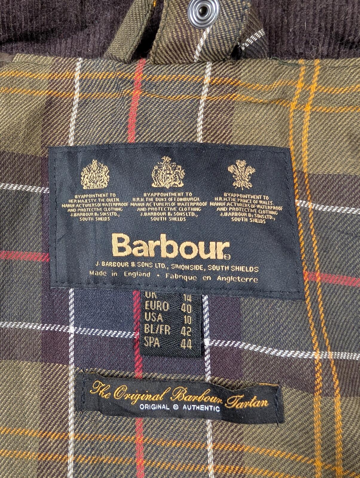 Barbour Classic Beadnell Waxed Jacket Womens Size 14 Olive Cord England Made