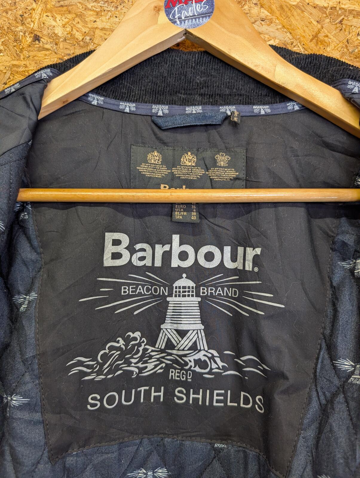 Barbour Filey Waxed Jacket Womens Size 10 Navy Blue Cord Collar South Shields