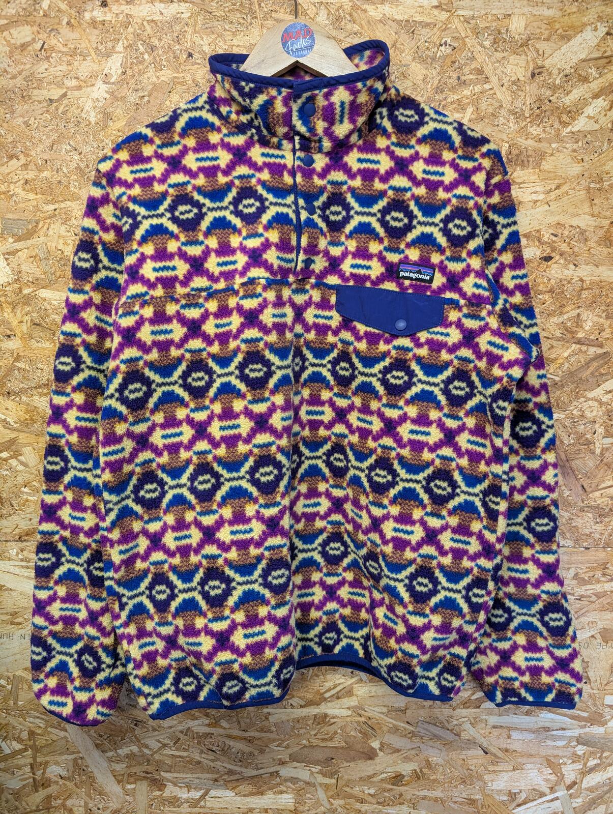Patagonia Synchilla Fleece Pullover Womens Medium Blue Pink Aztec Pattern Snap-T