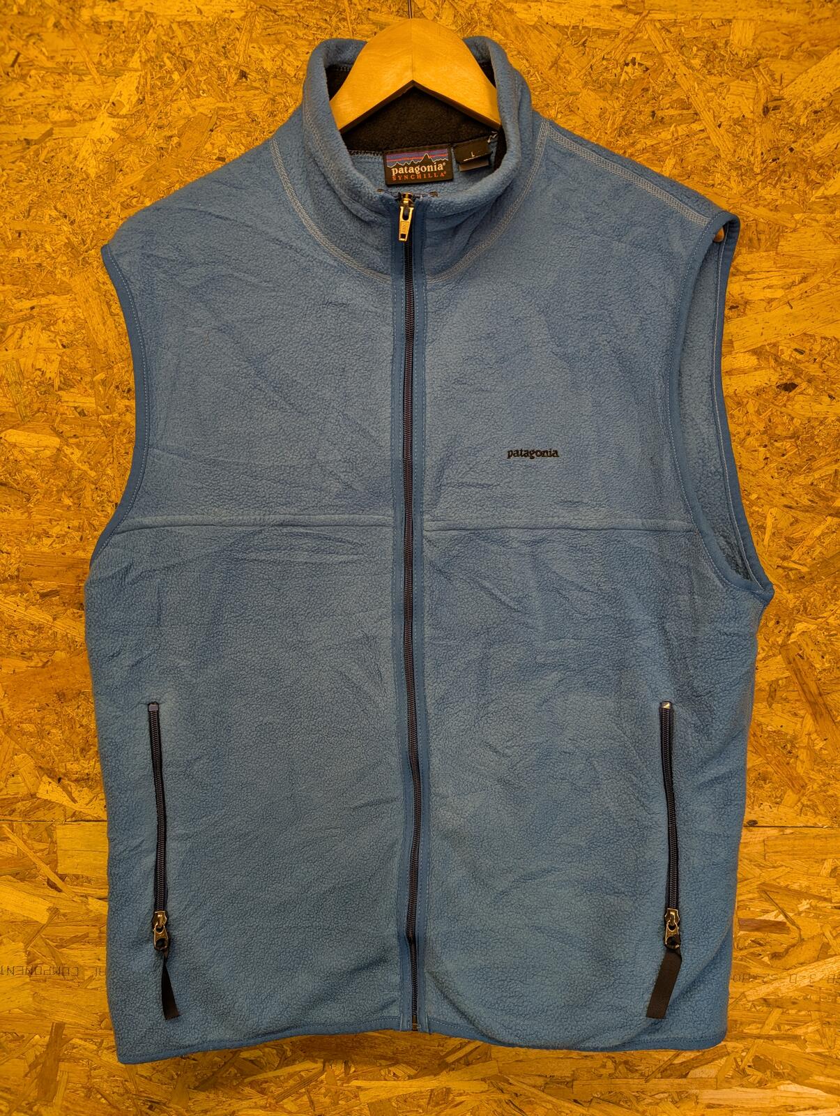 Patagonia Fleece Vest Large Men Synchilla USA Zip Light Blue Body Warmer Gilet