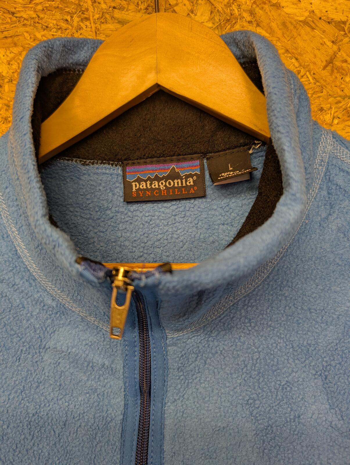 Patagonia Fleece Vest Large Men Synchilla USA Zip Light Blue Body Warmer Gilet
